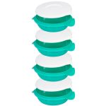 Tárolódoboz szett, MagicHome, türkiz, 4 db, 4000 ml (4 x 1000 ml), 224 x 205 x 295 mm, kerek, műanyag, mosogatógépben mosható, hűtő- és fagyasztóbarát