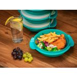 Tárolódoboz szett, MagicHome, türkiz, 4 db, 4000 ml (4 x 1000 ml), 224 x 205 x 295 mm, kerek, műanyag, mosogatógépben mosható, hűtő- és fagyasztóbarát