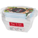 Tárolódoboz szett, MagicHome Lunchbox YH376, átlátszó, 3 db, 1000 ml, 189 x 131 x 77 mm, téglalap alakú, műanyag