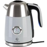 Vízforraló, MagicHome Laria, 1700 ml, ezüst, 1850–2200 W, gyorsforraló, hőmérővel, 360°-os talp, kivehető vízkőszűrő