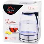 Vízforraló, MagicHome Zaira, 1800 ml, átlátszó, 1850–2200 W, gyorsforraló, rejtett fűtőszál, 360°-os talp, kivehető vízkőszűrő, automatikus kikapcsolás