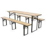 Strend Pro Dortmund Medium3 sörpad szett, 200 x 50 x 77 cm, barna, összecsukható fém lábakkal, lakkozott fa felülettel, kültéri használatra