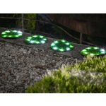 Napelemes kerti lámpa, Strend Pro Garden 6155, zöld, kör alakú gyepburkoló lapok, 24 cm, 4 db, 4 x 8 LED, műfűből készült, akkumulátoros