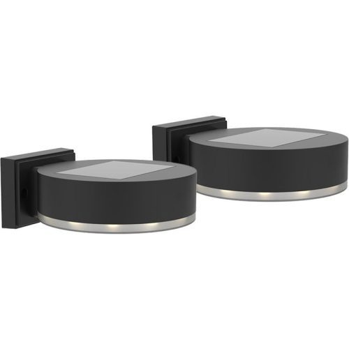 Napelemes fali lámpa, Strend Pro Garden, fekete, 2 db, 14 x 12 x 5,5 cm, SMD LED, melegfehér fény, akkumulátoros, műanyag