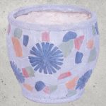 Kerámia virágcserép, MagicHome, szürke, mozaikkal díszített, átmérő: 27,5 cm, magasság: 25 cm, kézzel kirakott minták, kerek