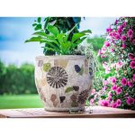 Kerámia virágcserép, MagicHome, mozaikkal díszített, átmérő: 27,5 cm, magasság: 25 cm, kézzel kirakott minták, kerek