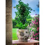 Kerámia virágcserép, MagicHome, mozaikkal díszített, átmérő: 27,5 cm, magasság: 25 cm, kézzel kirakott minták, kerek