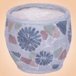 Kerámia virágcserép, MagicHome, szürke, mozaikkal díszített, átmérő: 22 cm, magasság: 19 cm, kézzel kirakott minták, kerek