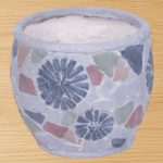 Kerámia virágcserép, MagicHome, szürke, mozaikkal díszített, átmérő: 22 cm, magasság: 19 cm, kézzel kirakott minták, kerek