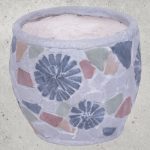 Kerámia virágcserép, MagicHome, szürke, mozaikkal díszített, átmérő: 22 cm, magasság: 19 cm, kézzel kirakott minták, kerek