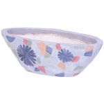 Kerámia virágcserép, MagicHome, szürke, mozaikkal díszített, 40,5 x 19 cm, magasság: 14 cm, kézzel kirakott minták, ovális