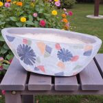 Kerámia virágcserép, MagicHome, szürke, mozaikkal díszített, 40,5 x 19 cm, magasság: 14 cm, kézzel kirakott minták, ovális