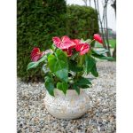 Kerámia virágcserép, MagicHome, világosbarna, aranyszínű mozaikkal díszített, átmérő: 36 cm, magasság: 23 cm, kézzel kirakott minták, kerek