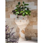 Kerámia virágcserép, MagicHome, világosbarna, aranyszínű mozaikkal díszített, átmérő: 36 cm, magasság: 23 cm, kézzel kirakott minták, kerek