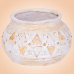 Kerámia virágcserép, MagicHome, világosbarna, aranyszínű mozaikkal díszített, átmérő: 36 cm, magasság: 23 cm, kézzel kirakott minták, kerek