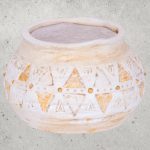 Kerámia virágcserép, MagicHome, világosbarna, aranyszínű mozaikkal díszített, átmérő: 36 cm, magasság: 23 cm, kézzel kirakott minták, kerek