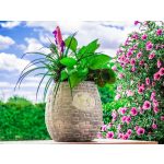 Kerámia virágcserép, MagicHome, barna, mozaikkal díszített, átmérő: 25 cm, magasság: 25 cm, kerek