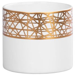   Kerámia virágcserép, MagicHome, fehér, arany díszítéssel, átmérő: 16,8 cm, magasság: 14,7 cm, kerek