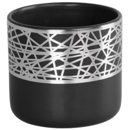   Kerámia virágcserép, MagicHome, fekete, ezüst díszítéssel, átmérő: 16,8 cm, magasság: 14,7 cm, kerek