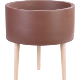   Kerámia virágcserép, MagicHome, cappuccino, átmérő: 32 cm, magasság: 33 cm, fa lábakkal, hengeres, kerek