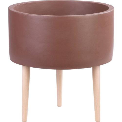 Kerámia virágcserép, MagicHome, cappuccino, átmérő: 32 cm, magasság: 33 cm, fa lábakkal, hengeres, kerek