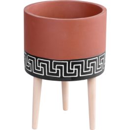   Kerémia virágcserép, MagicHome, terrakotta/fekete, átmérő: 22 cm, magasság: 31 cm, fa lábakkal, hengeres, kerek
