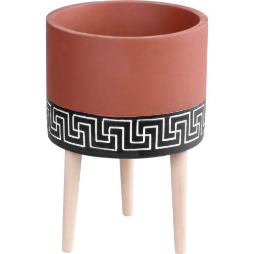 Kerémia virágcserép, MagicHome, terrakotta/fekete, átmérő: 22 cm, magasság: 31 cm, fa lábakkal, hengeres, kerek