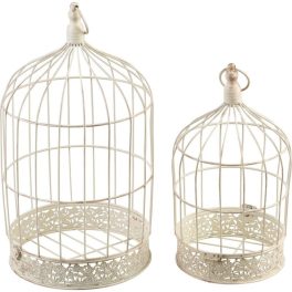   Kerti dekoráció, MagicHome Mecco, madárkalitka készlet, fehér, 23 x 23 x 41 cm és 18 x 18 x 34 cm, 2 db, fém, felakasztható
