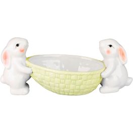   Kerti dekoráció, MagicHome, nyuszik tojástartóval, fehér, 12 x 26,5 x 11 cm, kerámia, asztali