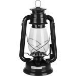 Petróleumlámpa, 30 cm, fekete, fém és üveg, retro stílus, kanócos, beltéri és kültéri használatra