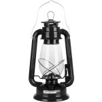 Petróleumlámpa, 30 cm, fekete, fém és üveg, retro stílus, kanócos, beltéri és kültéri használatra