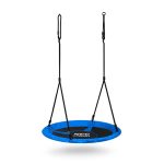 Fészekhinta, Neo-Sport Swingo, fekete/kék, átmérő: 115 cm, vízálló, állítható kötélmagasság: 137-179 cm, acél váz, párnázott, Oxford 600D poliészter, teherbírás: 150 kg, kerek