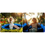 Fészekhinta, Neo-Sport Swingo, fekete/kék, átmérő: 115 cm, vízálló, állítható kötélmagasság: 137-179 cm, acél váz, párnázott, Oxford 600D poliészter, teherbírás: 150 kg, kerek