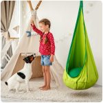 Gyerek függőfotel, Neo-Sport Kokon, zöld, átmérő: 55 cm, magasság: 140 cm, akasztóval, párnával, mosható, teherbírás: 80 kg