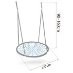 Fészekhinta, Neo-Sport NS-104, fekete/kék, átmérő: 120 cm, vízálló, állítható kötélmagasság: 90-160 cm, acél váz, poliészter pókhálókötél, teherbírás: 150 kg, kerek