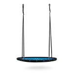 Fészekhinta, Neo-Sport NS-104, fekete/kék, átmérő: 120 cm, vízálló, állítható kötélmagasság: 90-160 cm, acél váz, poliészter pókhálókötél, teherbírás: 150 kg, kerek