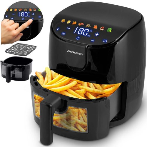 Air Fryer forrólevegős sütő, Berdsen BD-658, 4 l, fekete, olaj nélküli sütés, érintőkijelzős, 8 programos, ablakos kosár, LED világítás, 1500 W