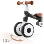 Háromkerekű futóbicikli, Nukido NK-603, fekete, EVA habkerekek 15 cm, állítható ülésmagasság 25–28 cm, kormányfordulás határoló, 12 hónapos kortól