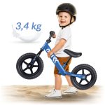 Kétkerekű futóbicikli, Ricokids RK-607, kék, acél váz, EVA habkerekek 29 cm, állítható ülésmagasság 32-42 cm, csúszásmentes markolatok ütközőkkel, könnyű