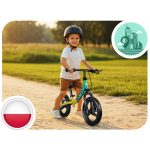 Kétkerekű futóbicikli, Ricokids Fun Adventure, zöld, acél váz, EVA hab kerekek 29 cm, állítható ülésmagasság 32–42 cm, hátsó fék, ultrakönnyű