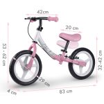 Kétkerekű futóbicikli, Ricokids Fun Adventure, pink, acél váz, EVA hab kerekek 29 cm, állítható ülésmagasság 32–42 cm, hátsó fék, ultrakönnyű