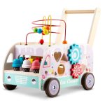 Fa tologatós járássegítő, Ricokids RK-873, Montessori ihletésű, formaválogató és golyópálya, forgó fogaskerekekkel, fagyis kiegészítőkkel