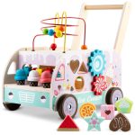 Fa tologatós járássegítő, Ricokids RK-873, Montessori ihletésű, formaválogató és golyópálya, forgó fogaskerekekkel, fagyis kiegészítőkkel