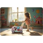 Fa tologatós járássegítő, Ricokids RK-873, Montessori ihletésű, formaválogató és golyópálya, forgó fogaskerekekkel, fagyis kiegészítőkkel