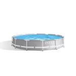 INTEX MetalPrism Set kör alakú medence szett 366 x 76 cm, 2m³ papírszűrős vízforgató rendszerrel, Hydro Aeration befúvóval, 6503 literes, szürke (26712)