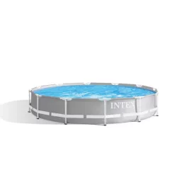   INTEX MetalPrism Set kör alakú medence szett 366 x 76 cm, 2m³ papírszűrős vízforgató rendszerrel, Hydro Aeration befúvóval, 6503 literes, szürke (26712)