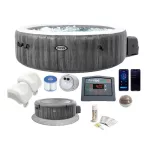 INTEX PureSPA Greywood Deluxe jacuzzi, 6 személyes, kerek, D216 x 71 cm, szürke / fehér (28442)