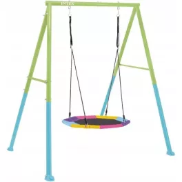   Kerti fészekhinta, INTEX, zöld/kék, átmérő: 102 cm, acél váz, vízálló, állítható kötélmagasság, párnázott, teherbírás: 100 kg, kerek (44111)