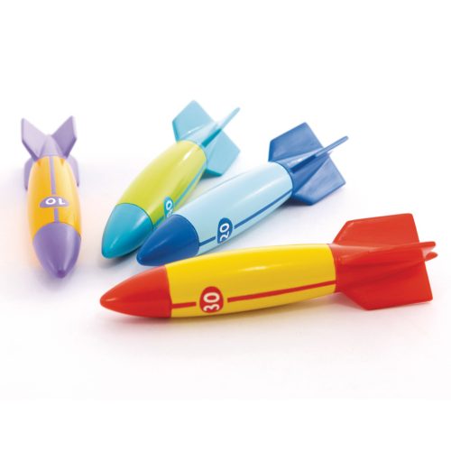 Víz alatti játék, Intex, Torpedók, 12 × 3 × 3 cm, többszínű, puha rugalmas anyagból, kemény markolattal, 4 darabos szett (55508)