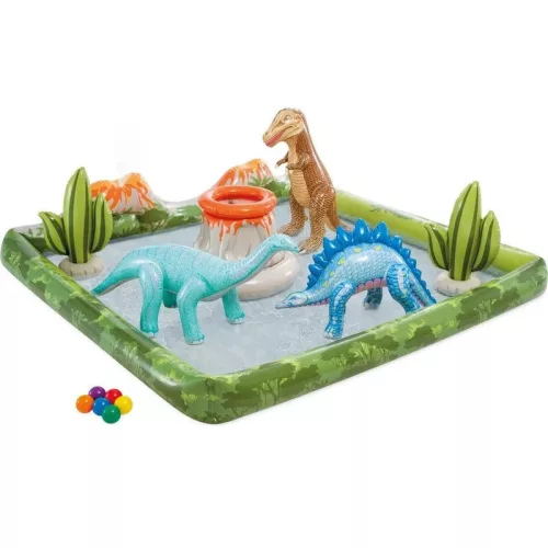 INTEX Jurassic Adventure Play Center felfújható vízicentrum, élménymedence, 201 × 201 × 36 cm (56132)